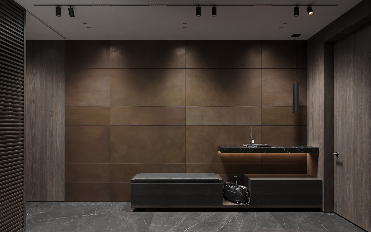 Акцентна стіна в інтер'єрі з використанням декоративної штукатурки під бетон