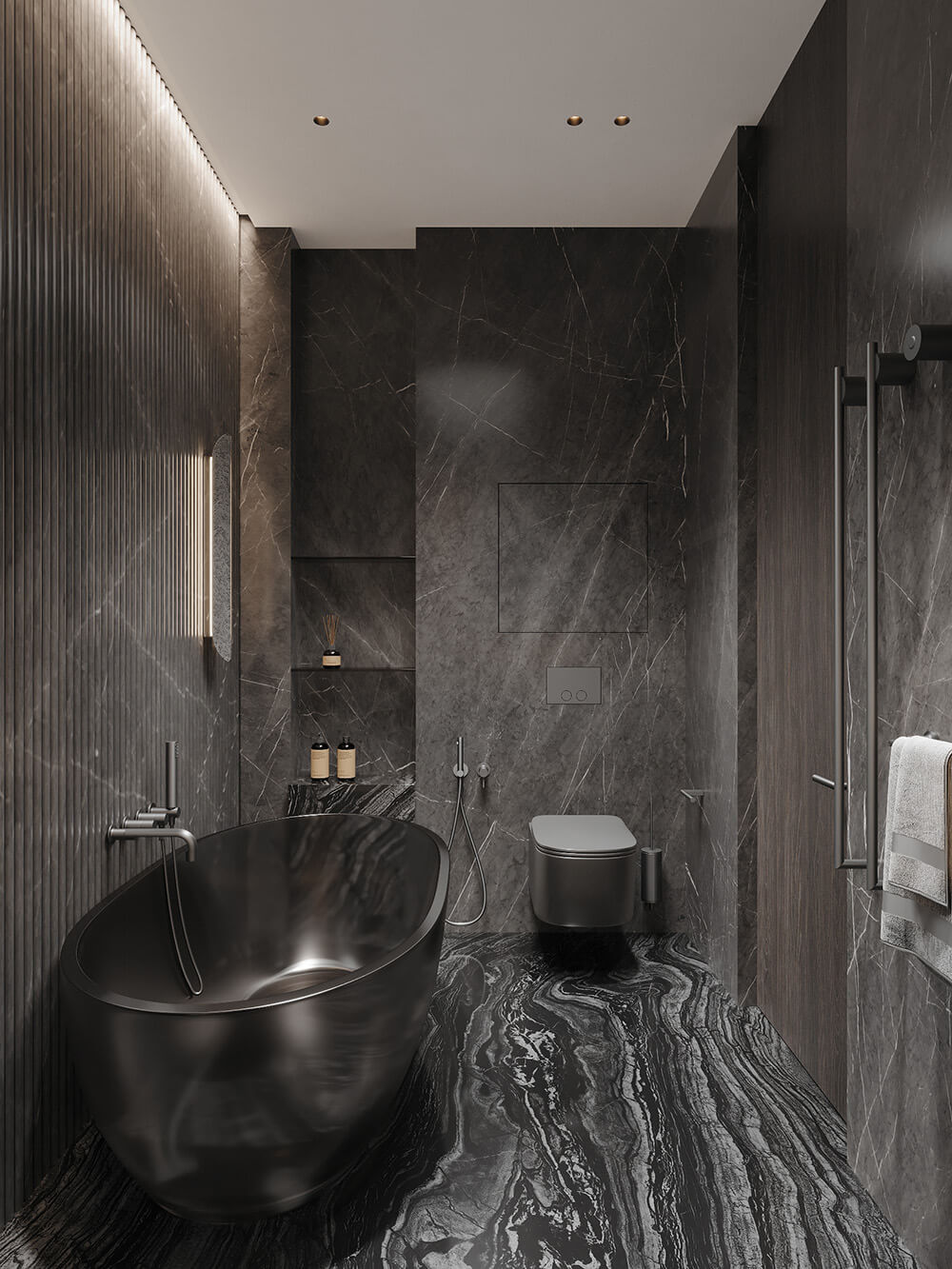 Дизайн ванної кімнати з чорною сантехнікою: деталі чорного кольору у ванній кімнаті.