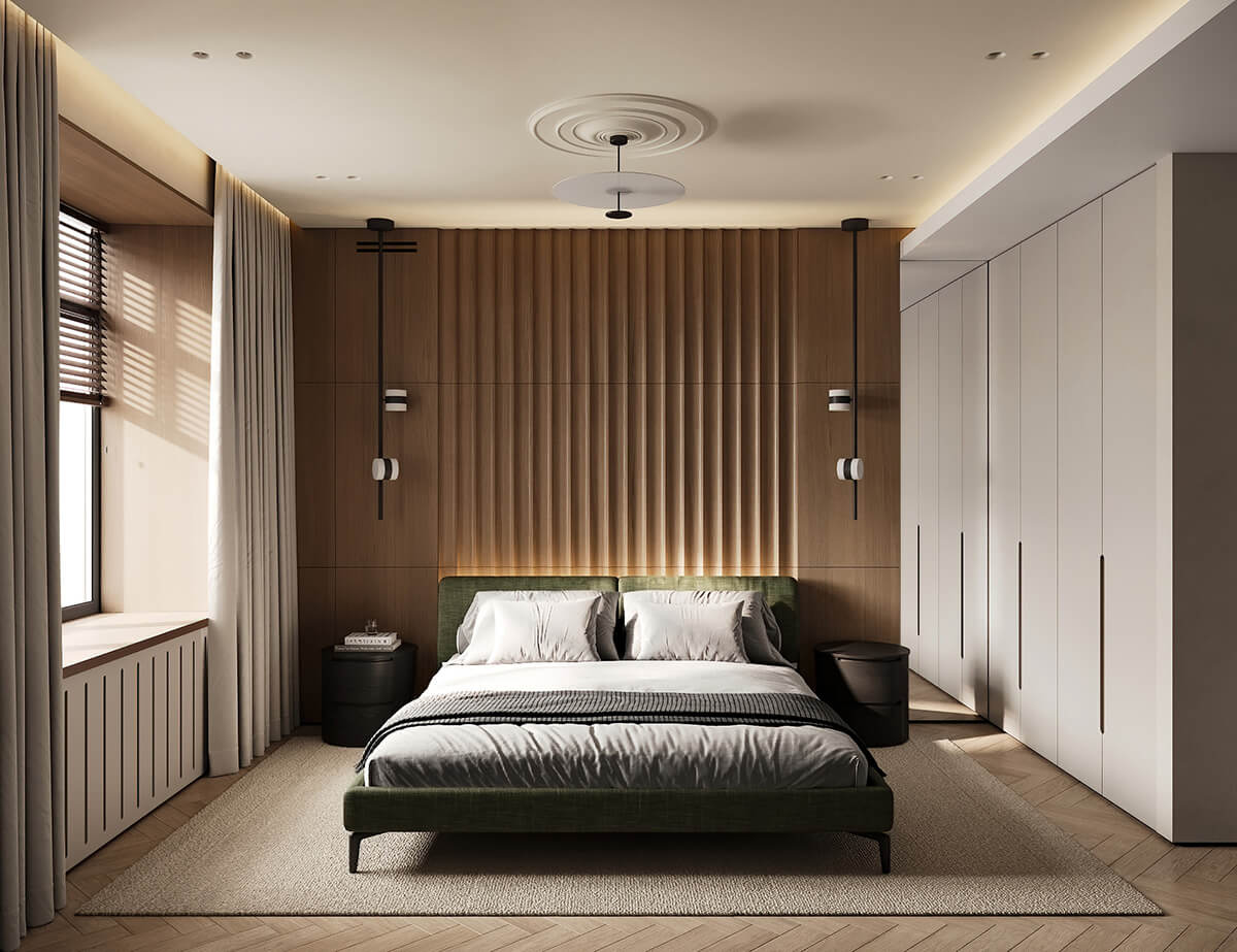 Стильний дизайн стелі: сіра кольорова стеля в мінімалістичному інтер'єрі з точковим освітленням.