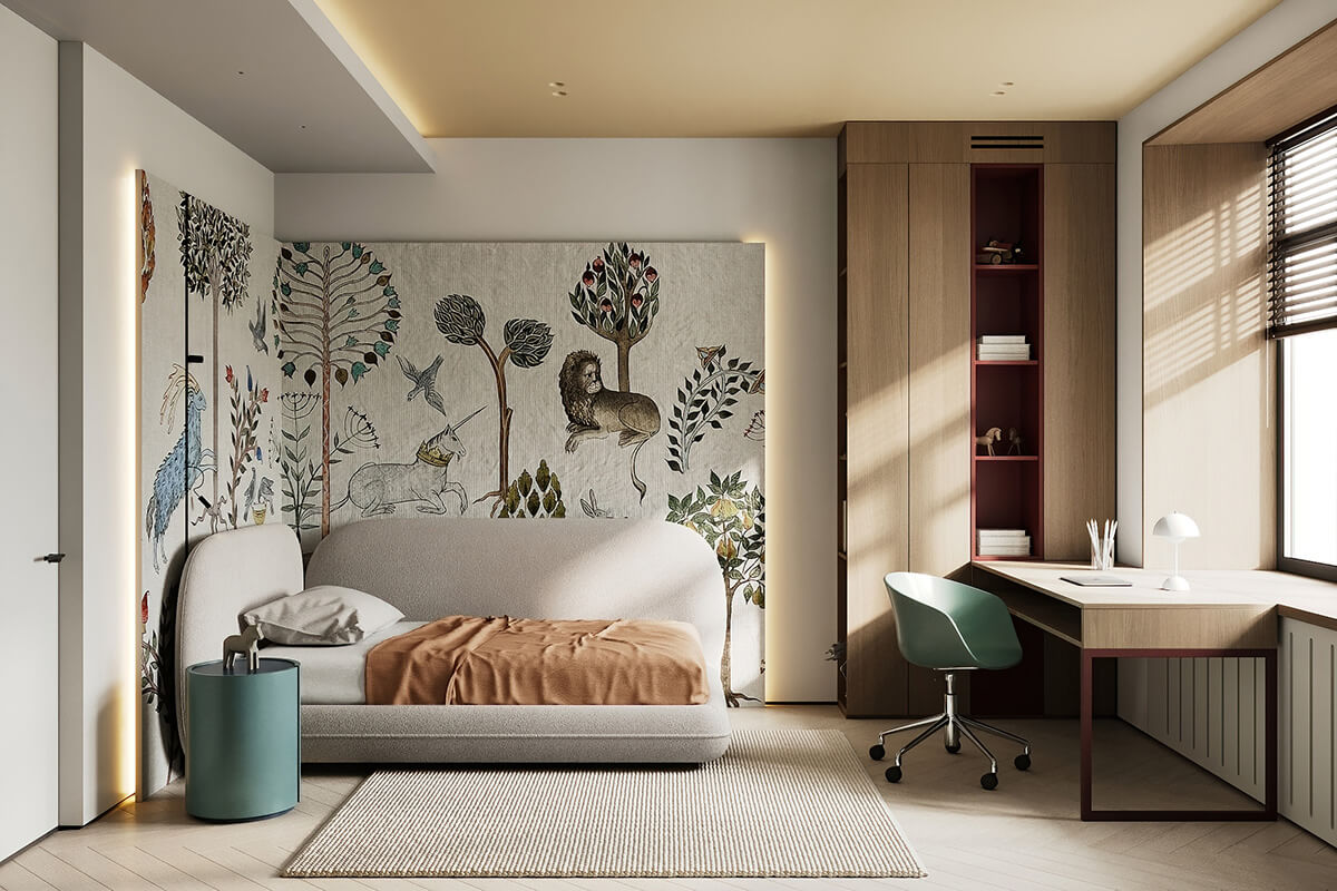 Кольорова стеля в інтер'єрі: дизайн вітальні з синьою стелею та білими стінами.