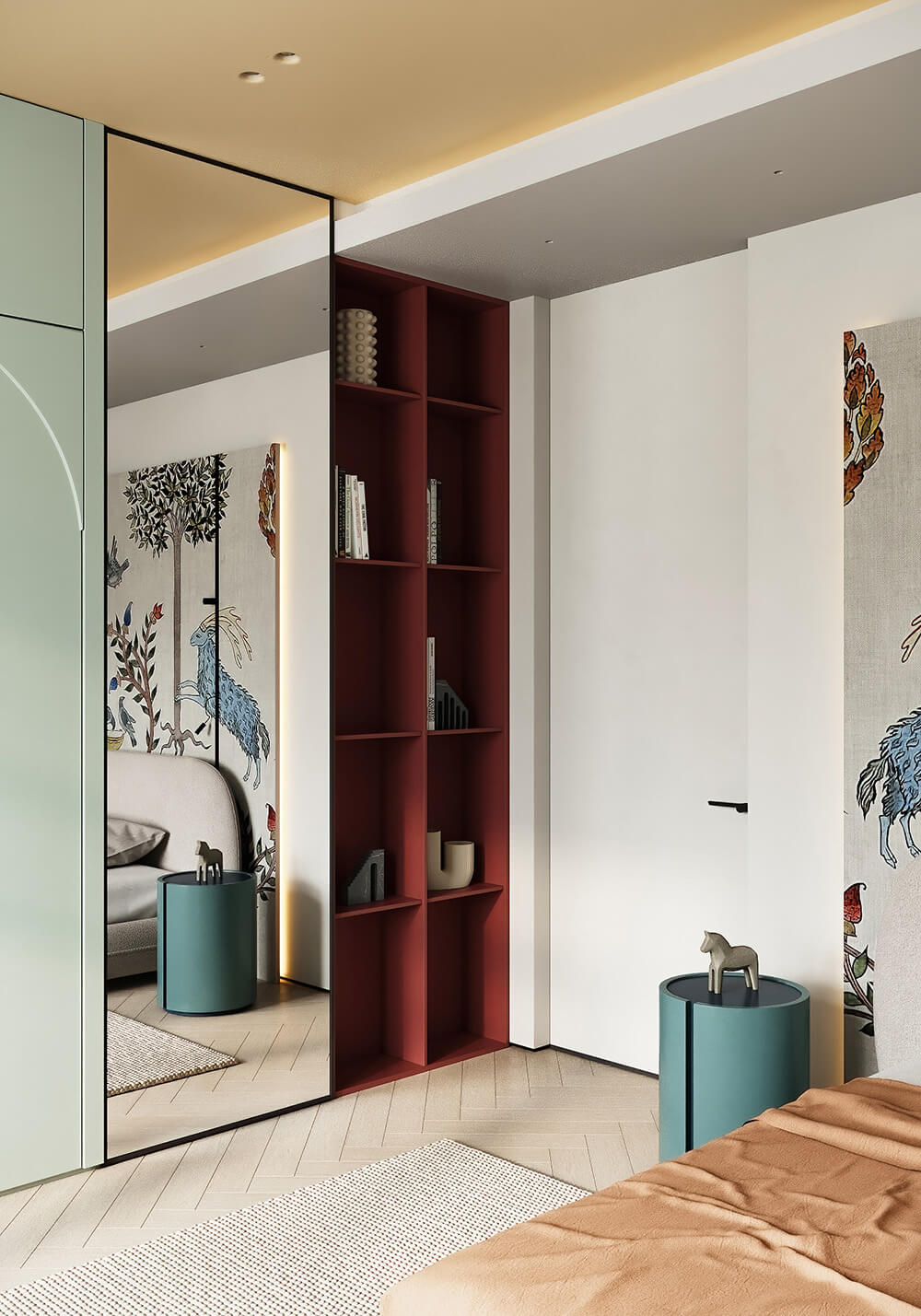 Кольорова стеля в інтер'єрі: фіолетова стеля з підсвіткою для створення романтичної атмосфери.