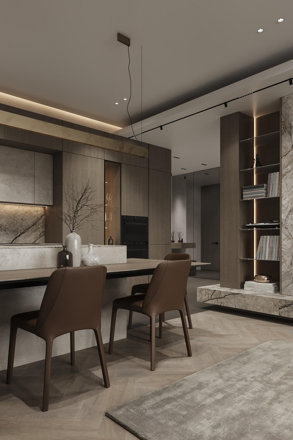 Стіна з декоративною штукатуркою, імітація натурального каменю в дизайні приміщення.