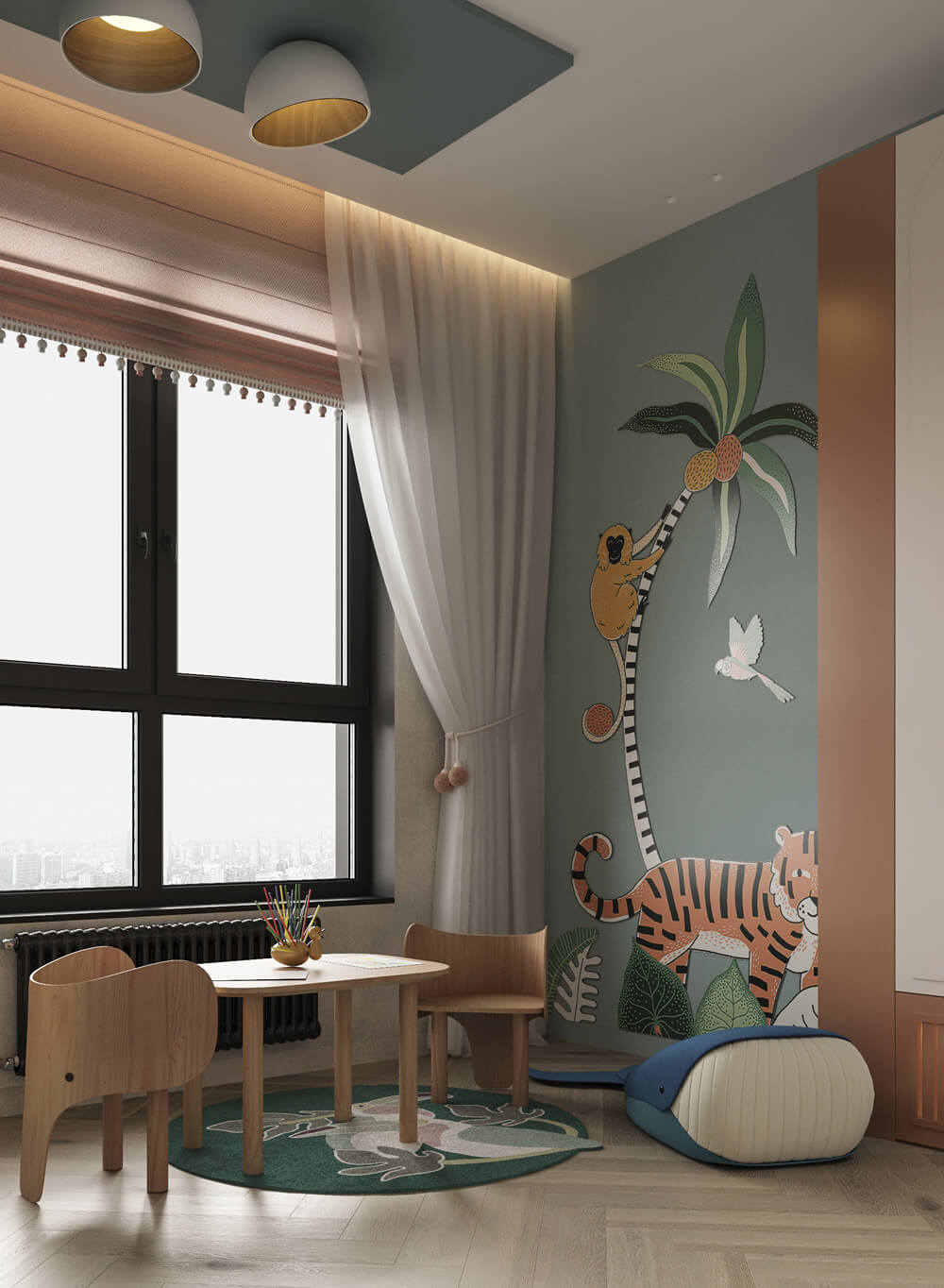 Приклад поєднання декоративної штукатурки та фарби в одному інтер'єрі для створення контрасту