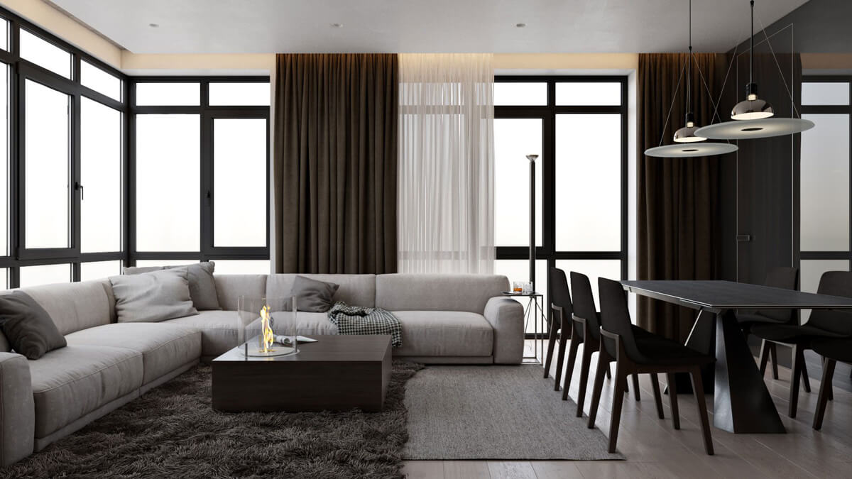 Сучасний дизайн квартири з акцентом на мінімалізм та функціональність простору.