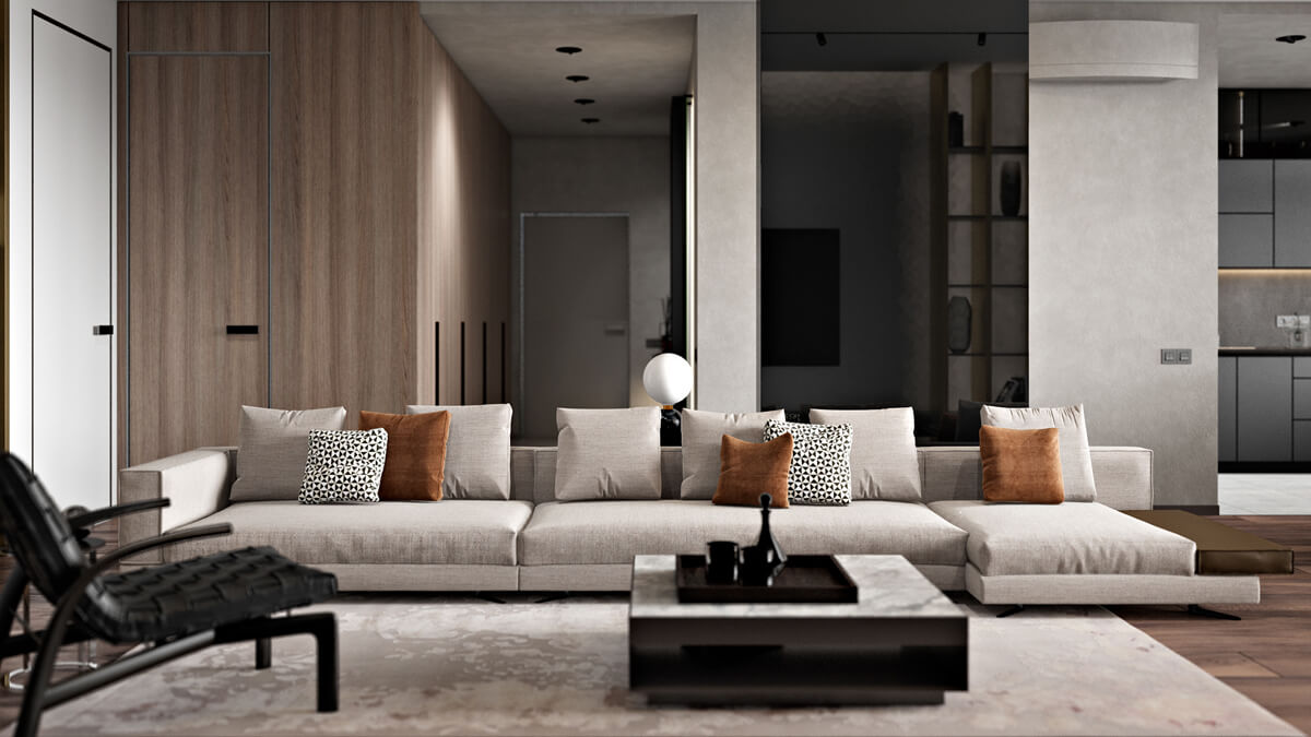 Стильний інтер'єр кухні в світлих тонах з використанням сучасних матеріалів.