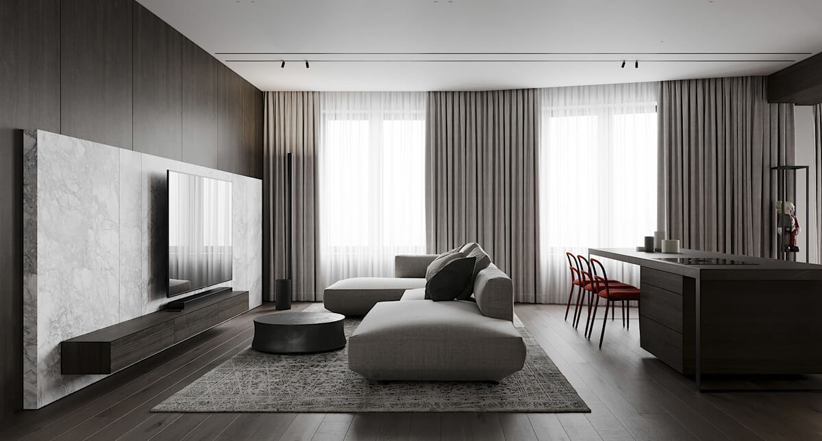 Функціональний дизайн квартири з добре організованим простором для зберігання речей.