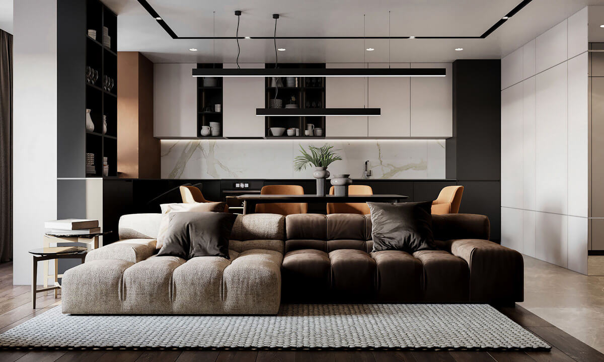 Сучасний дизайн квартири: мінімалістичний інтер'єр з акцентом на природне освітлення для ідеального ранку.