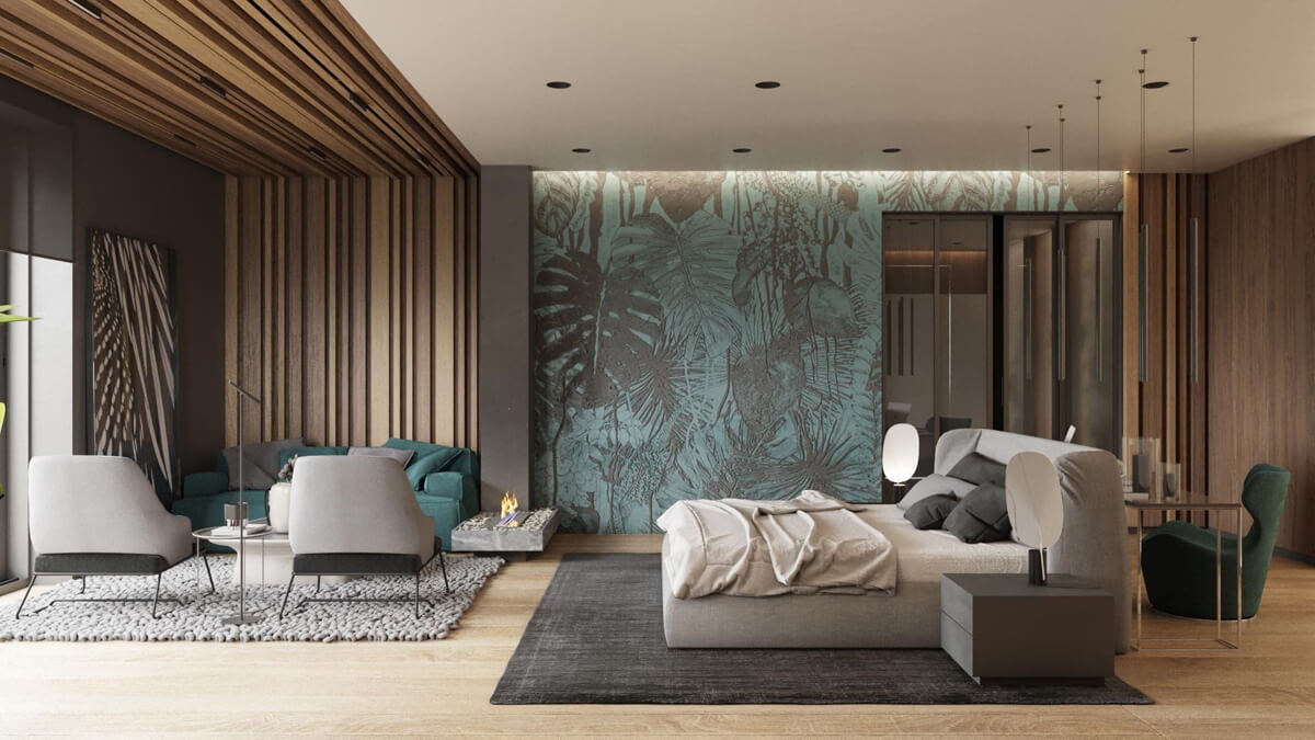 Сучасний інтер'єр ванної кімнати з використанням натурального каменю та дерева.