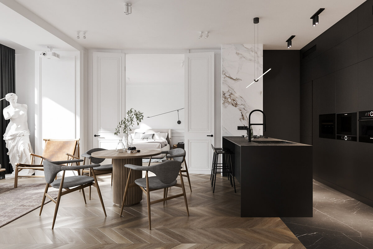 Інтер'єр квартири: коридор з дзеркалом та зручною консоллю для зберігання речей.