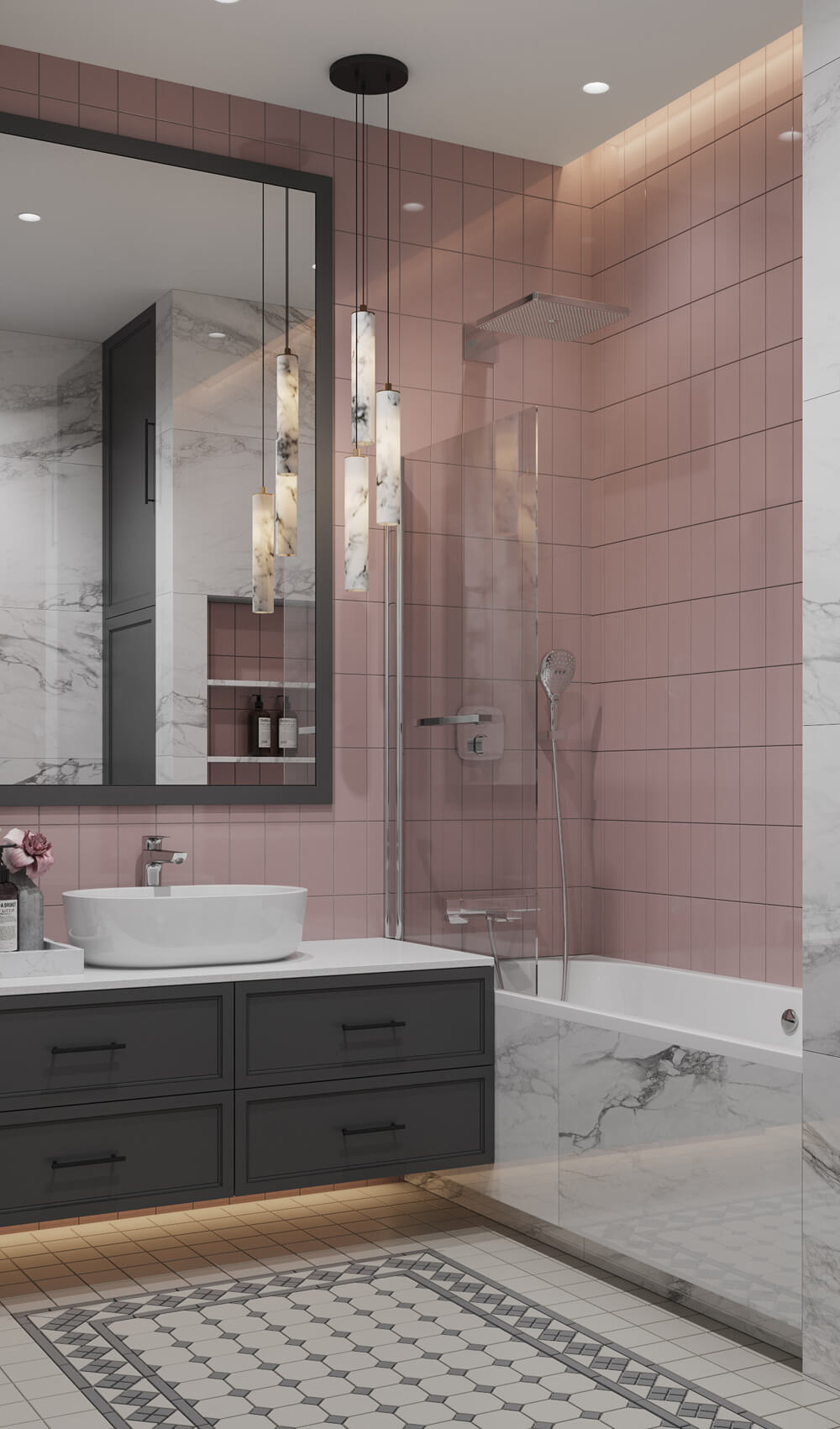 Дизайн квартири 100 м²: передпокій з шафою-купе та дзеркалом у повний зріст