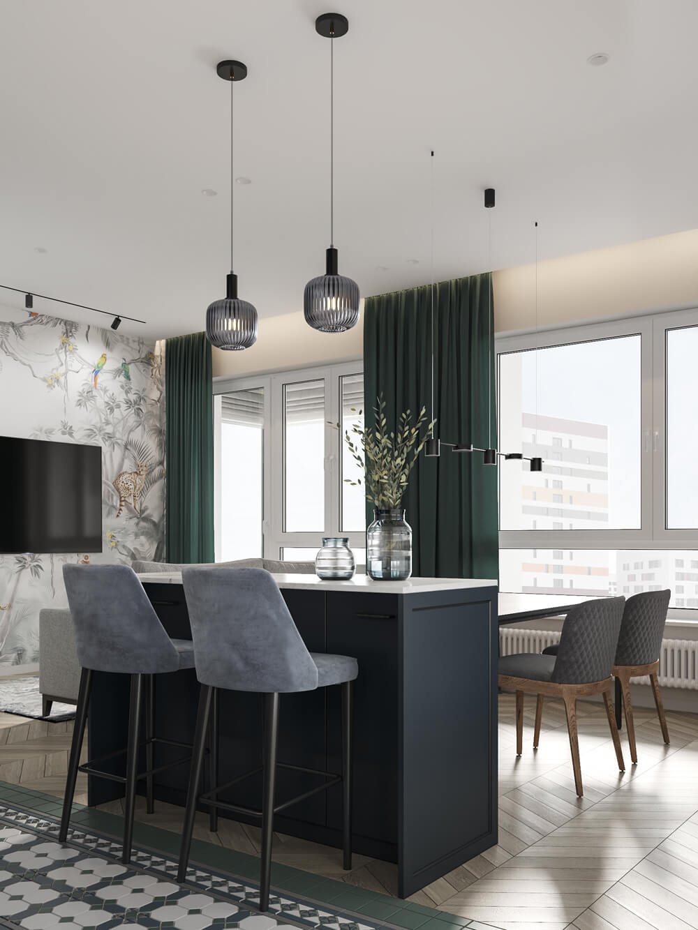 Сучасний дизайн квартири 100 м²: планування вітальні з великим диваном