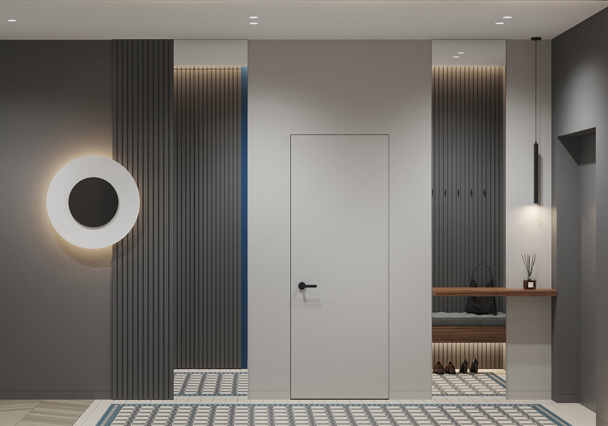 Функціональний інтер'єр квартири 100 м²: кабінет з зручним робочим місцем та книжковими полицями