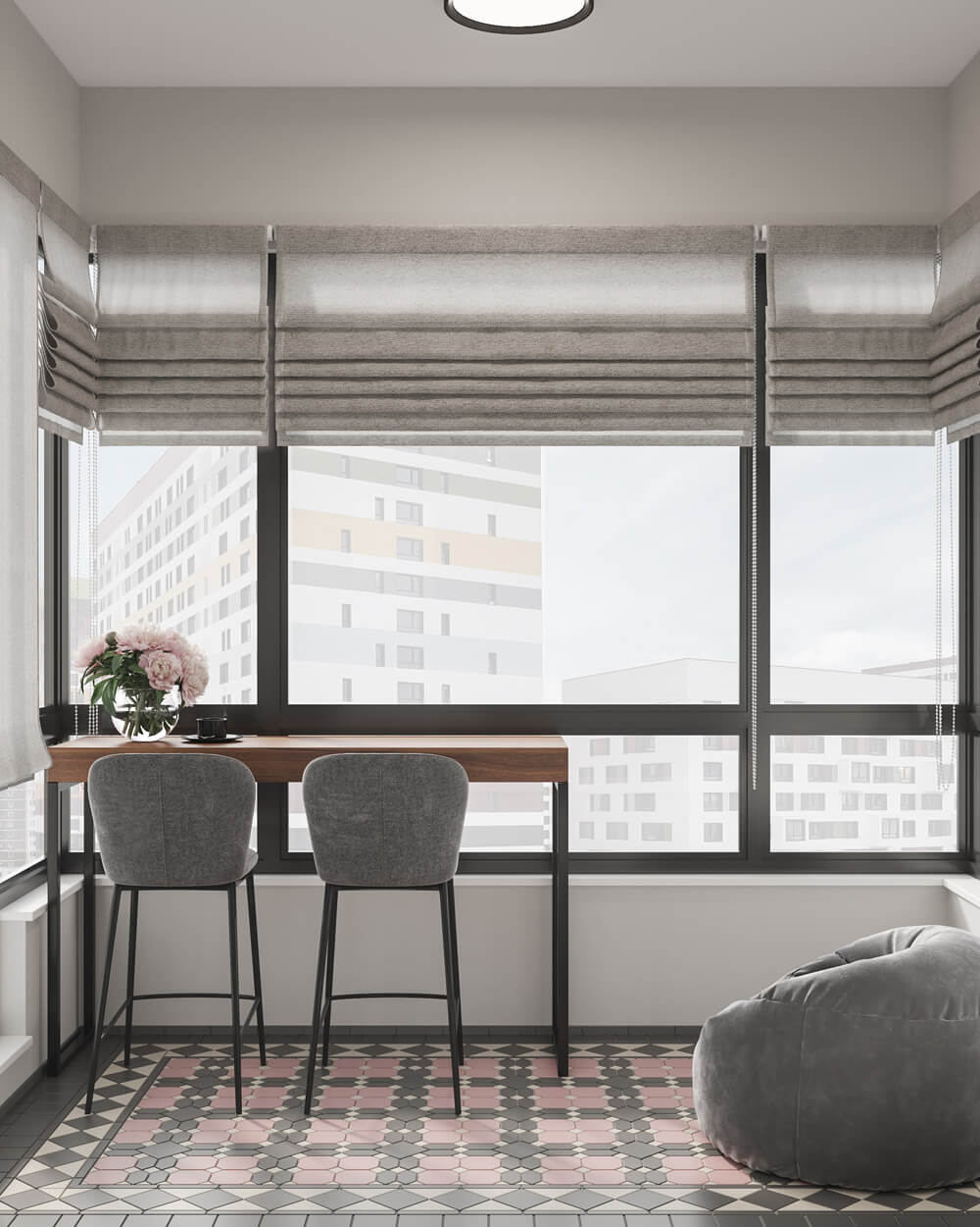 Сучасний дизайн кухні в квартирі 100 кв. м з використанням мінімалістичних шаф та острівця.