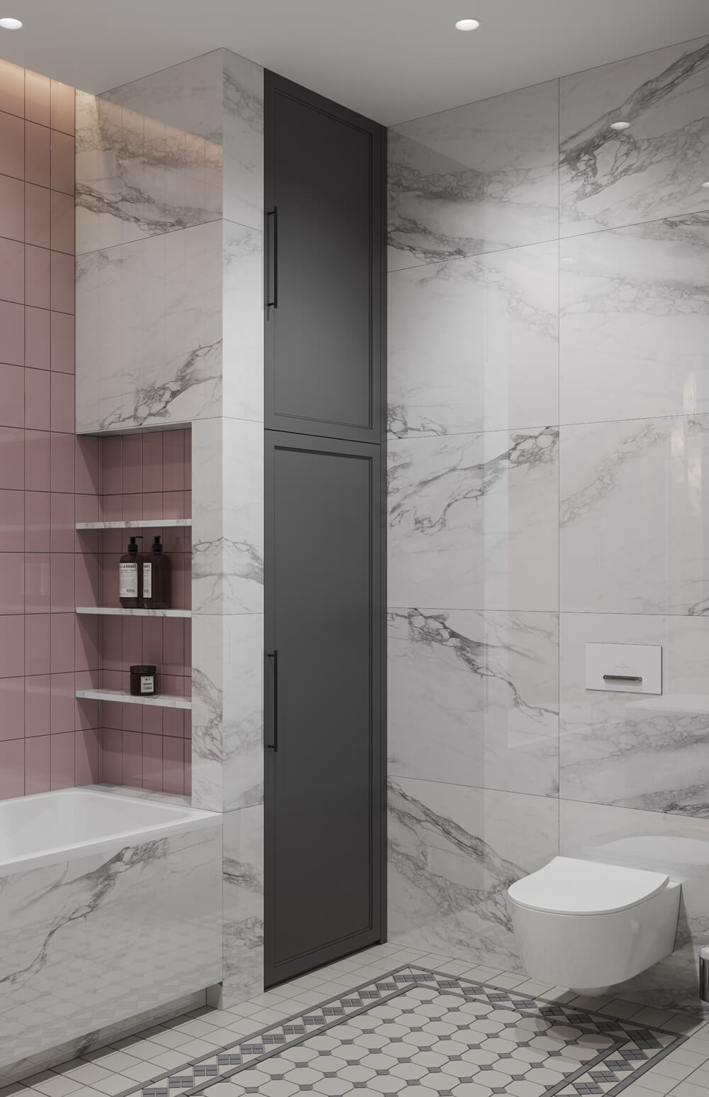 Стильний інтер'єр спальні в квартирі 100 кв.м з великим ліжком та зоною для відпочинку