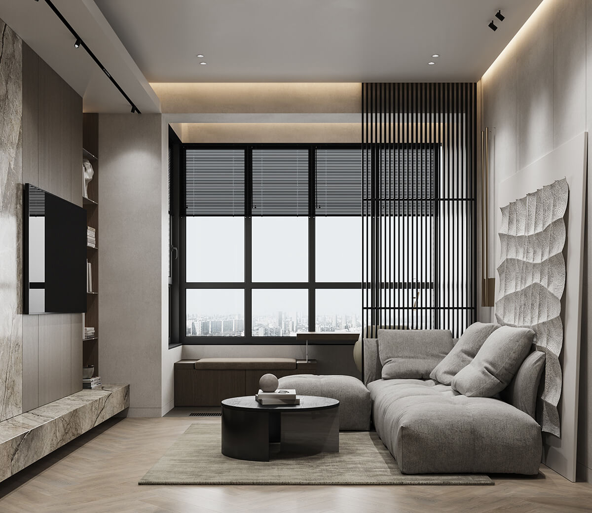 Ідеї для дому: розділення кімнати на функціональні зони за допомогою кольору стін та освітлення.