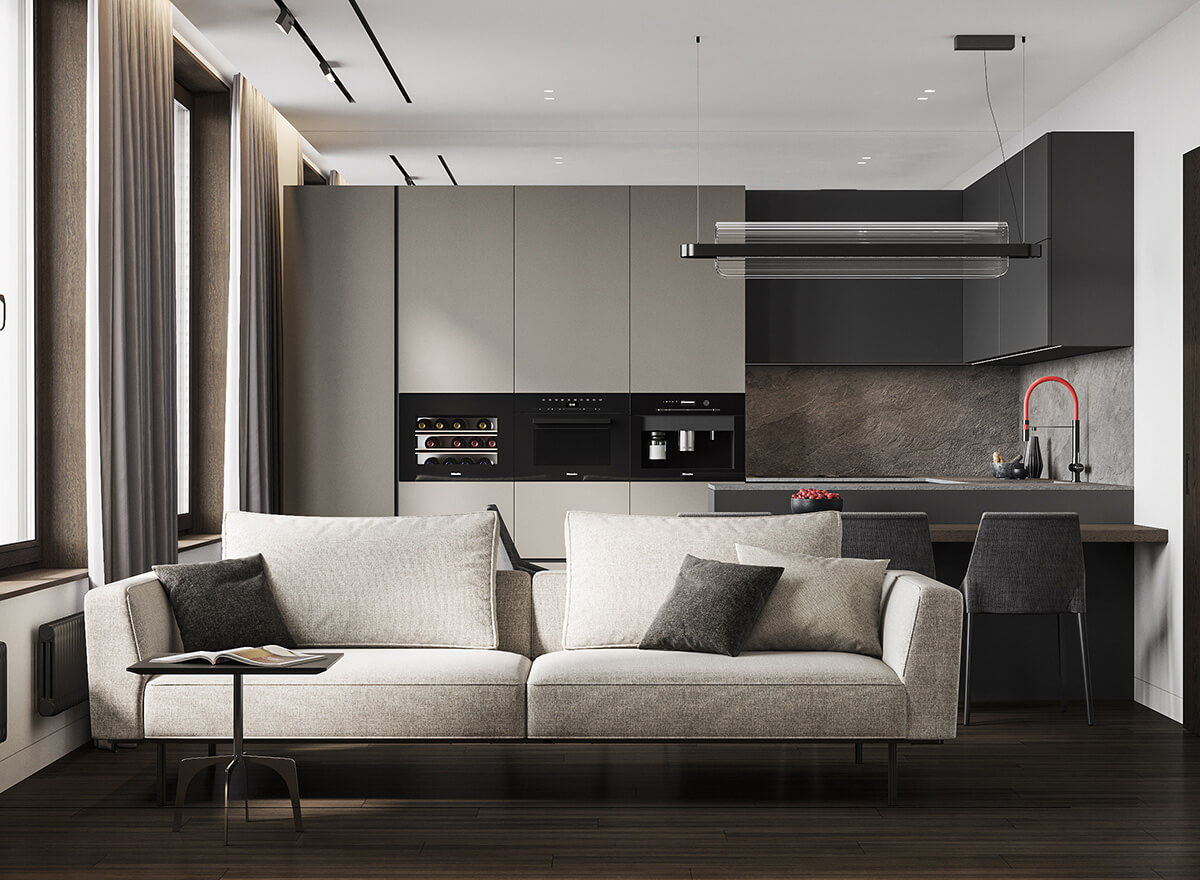 Дизайн інтер'єру: зонування простору за допомогою подіуму для створення відокремленої зони відпочинку.