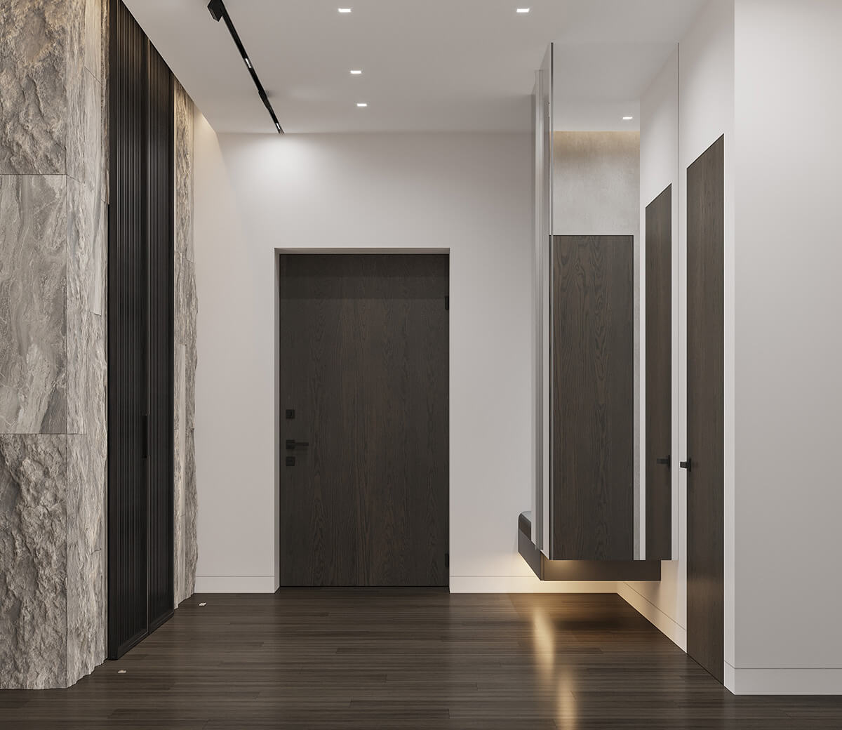 Доступний інтер'єр: сучасна кухня з низько розташованими шафами та висувними полицями.