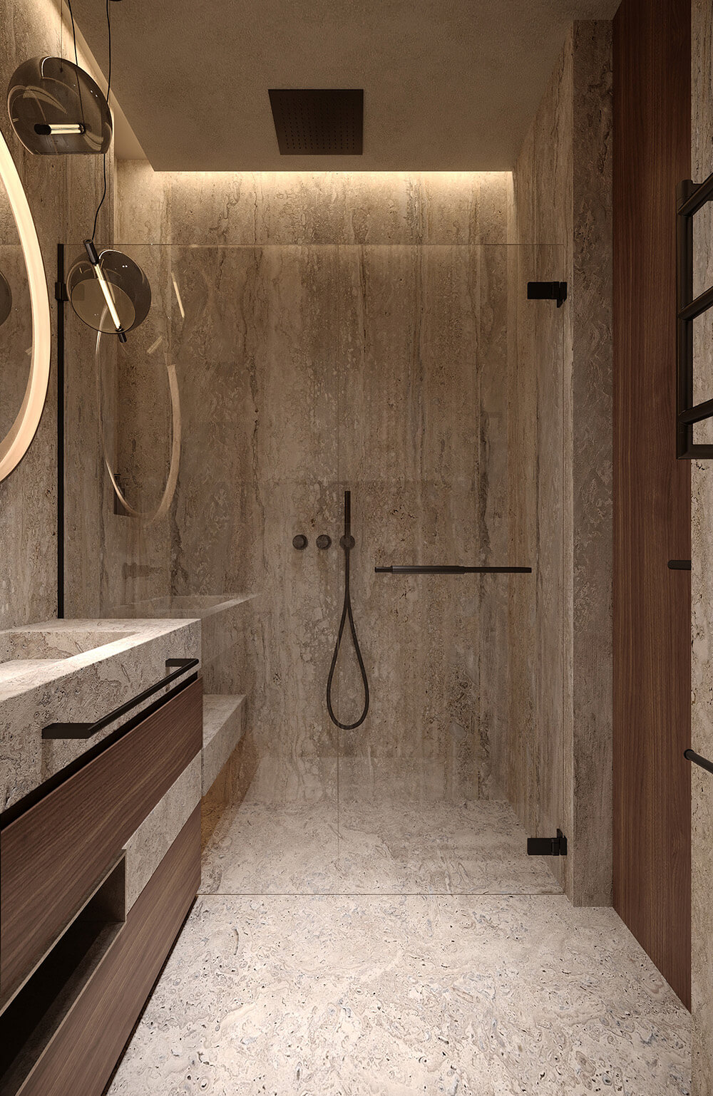 Елегантна скляна перегородка для душу, зонування простору у ванній кімнаті