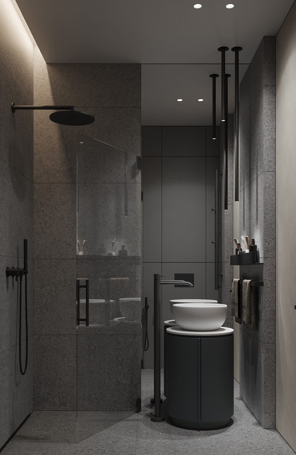 Душова перегородка з прозорого скла та рушникотримачем, зручність і функціональність