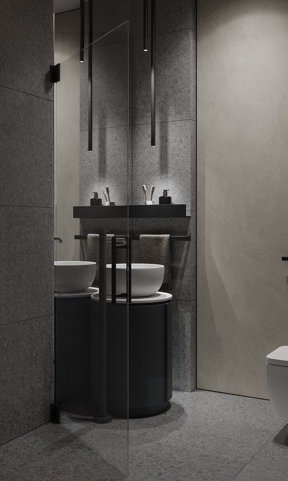 Душова перегородка з матового скла, приватність у ванній кімнаті, дизайн інтер'єру