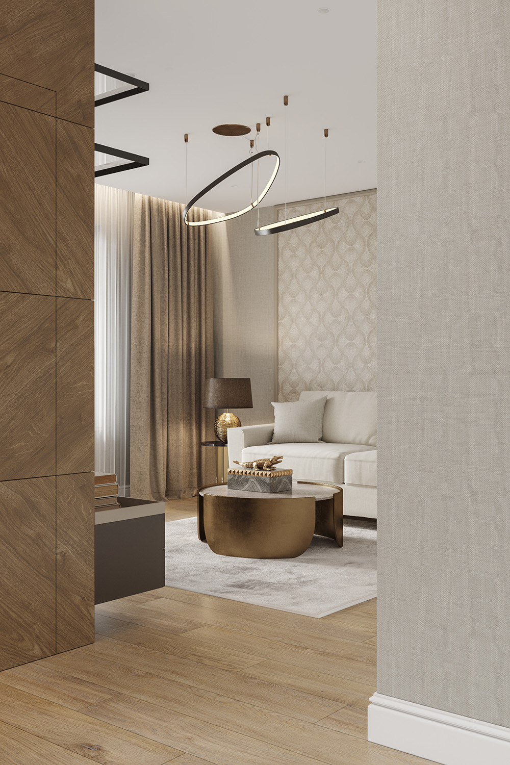 Використання різних відтінків кавового в інтер'єрі для створення глибини та об'єму простору.