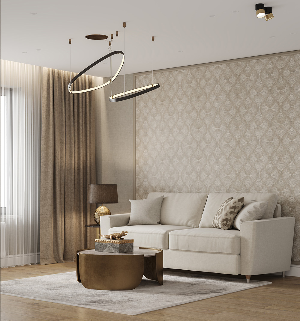 Кавовий колір стін: елегантний фон для меблів та декору у вітальні.