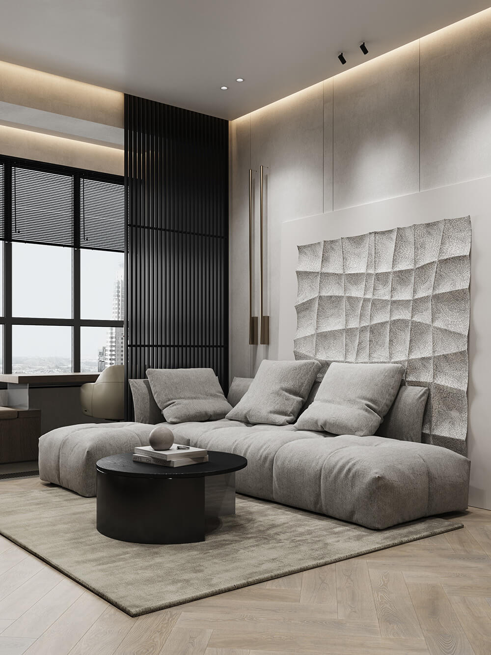 Використання смуг в дизайні кухні: шафи з смугастими фасадами.