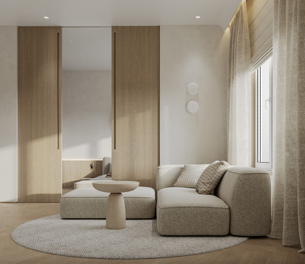 Кімната з оновленим інтер'єром: світлі стіни та стильні декоративні елементи.