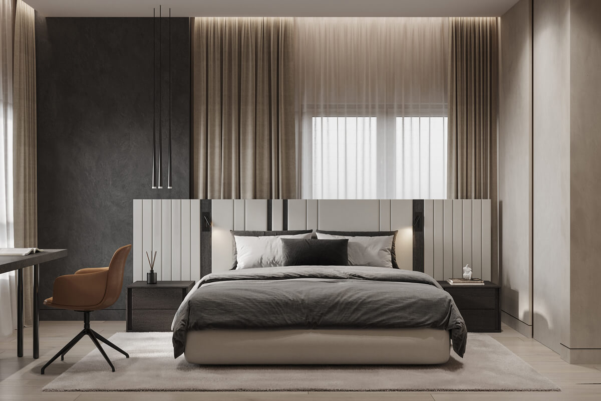 Вибір розміру ліжка: ілюстрація просторої спальні з великим двоспальним ліжком для комфортного сну.