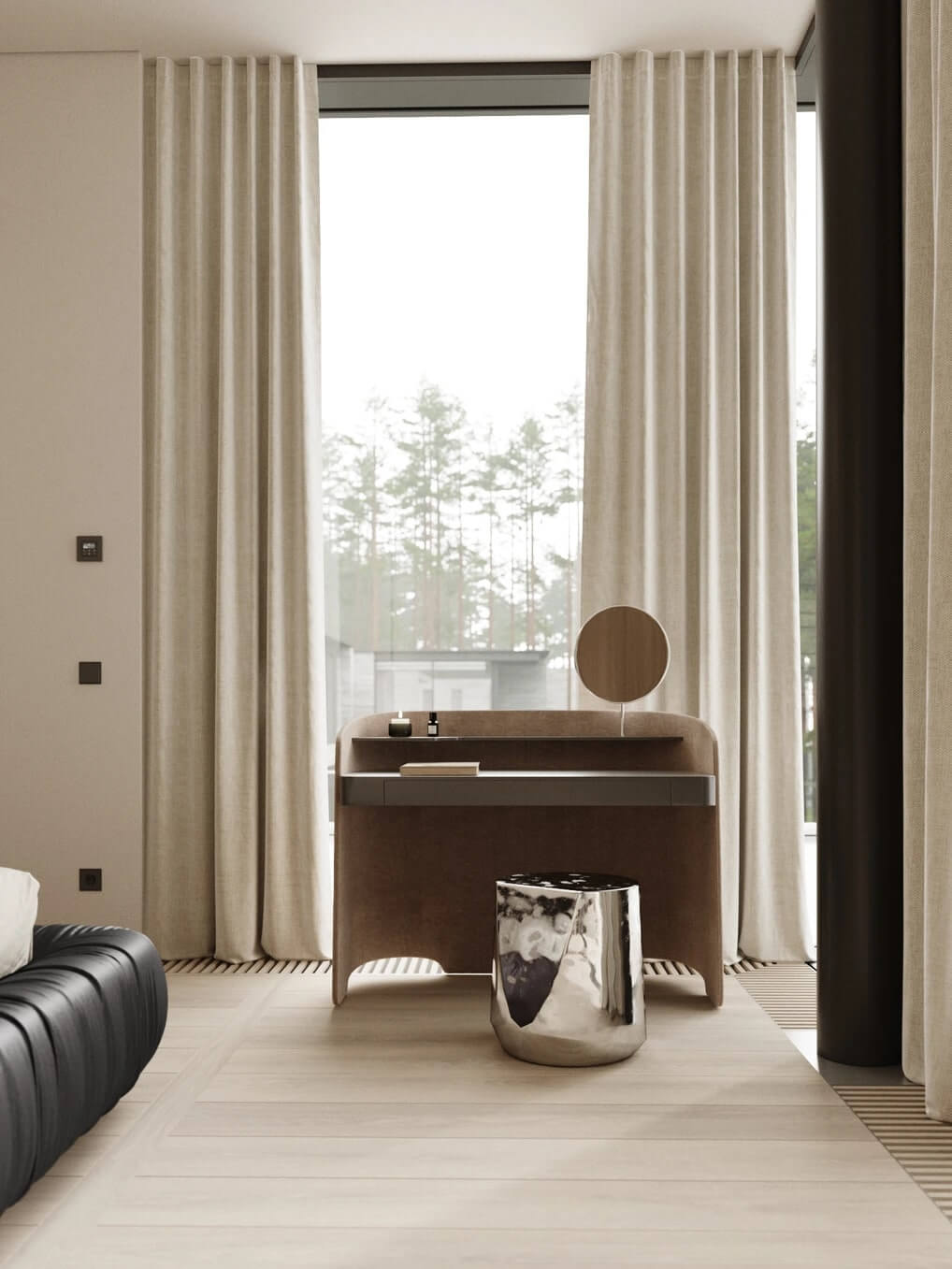 Зручне робоче місце біля вікна з видом на природу та природним освітленням