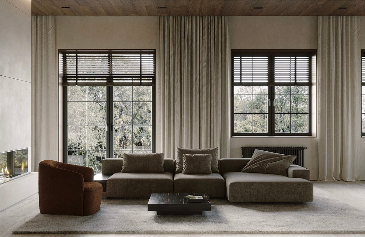 Інтер'єр з акцентом на поєднання різних відтінків дерева в оздобленні стін