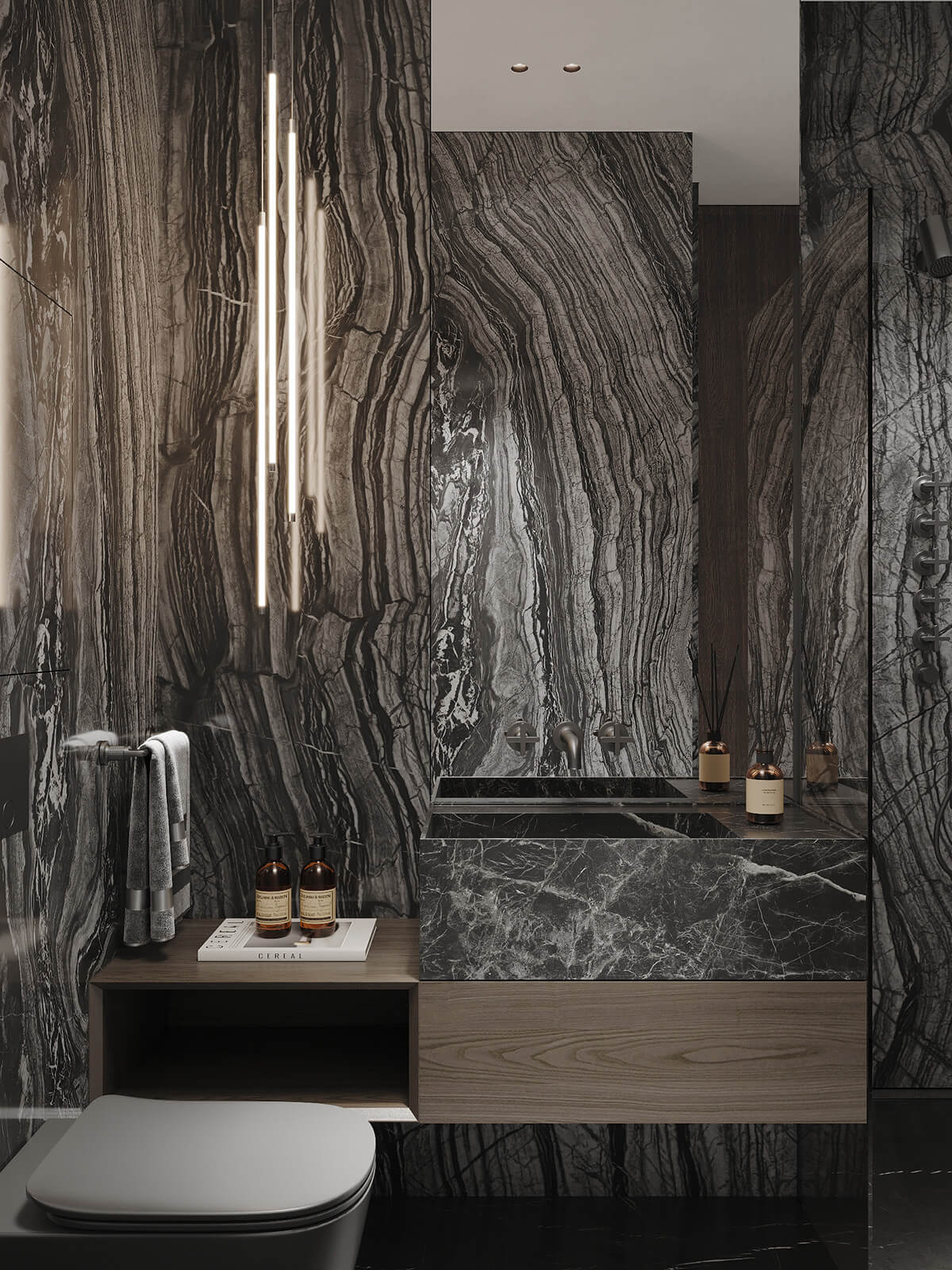 Сучасний мінімалюкс: кухня з мармуровою стільницею, дерев'яними фасадами та стильним освітленням