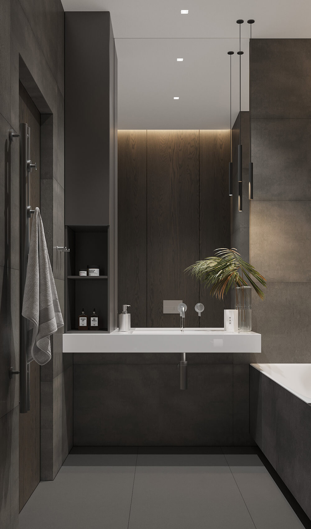 Чоловічий інтер'єр з елементами сучасного мистецтва та оригінальним освітленням.