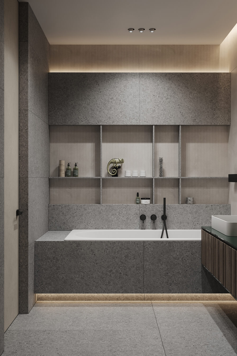 Сучасний чоловічий інтер'єр квартири з акцентом на мінімалізм та функціональність.