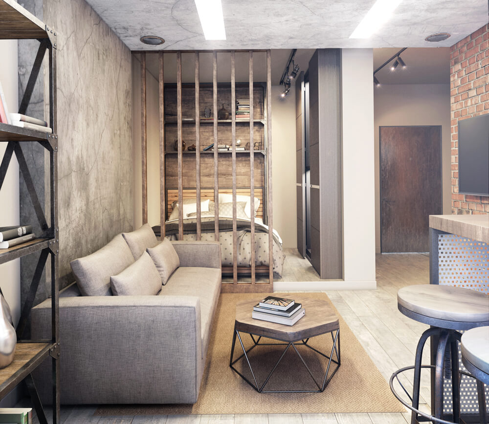 Дизайн чоловічого кабінету з робочим столом біля вікна та книжковими полицями.