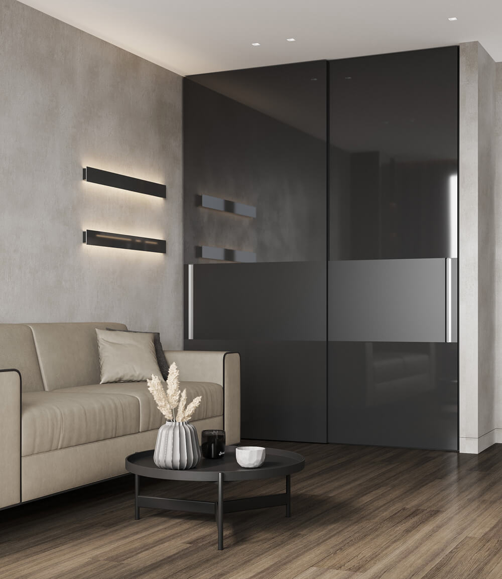 Інтер'єр вітальні в коричневих тонах з каміном та зручним диваном.