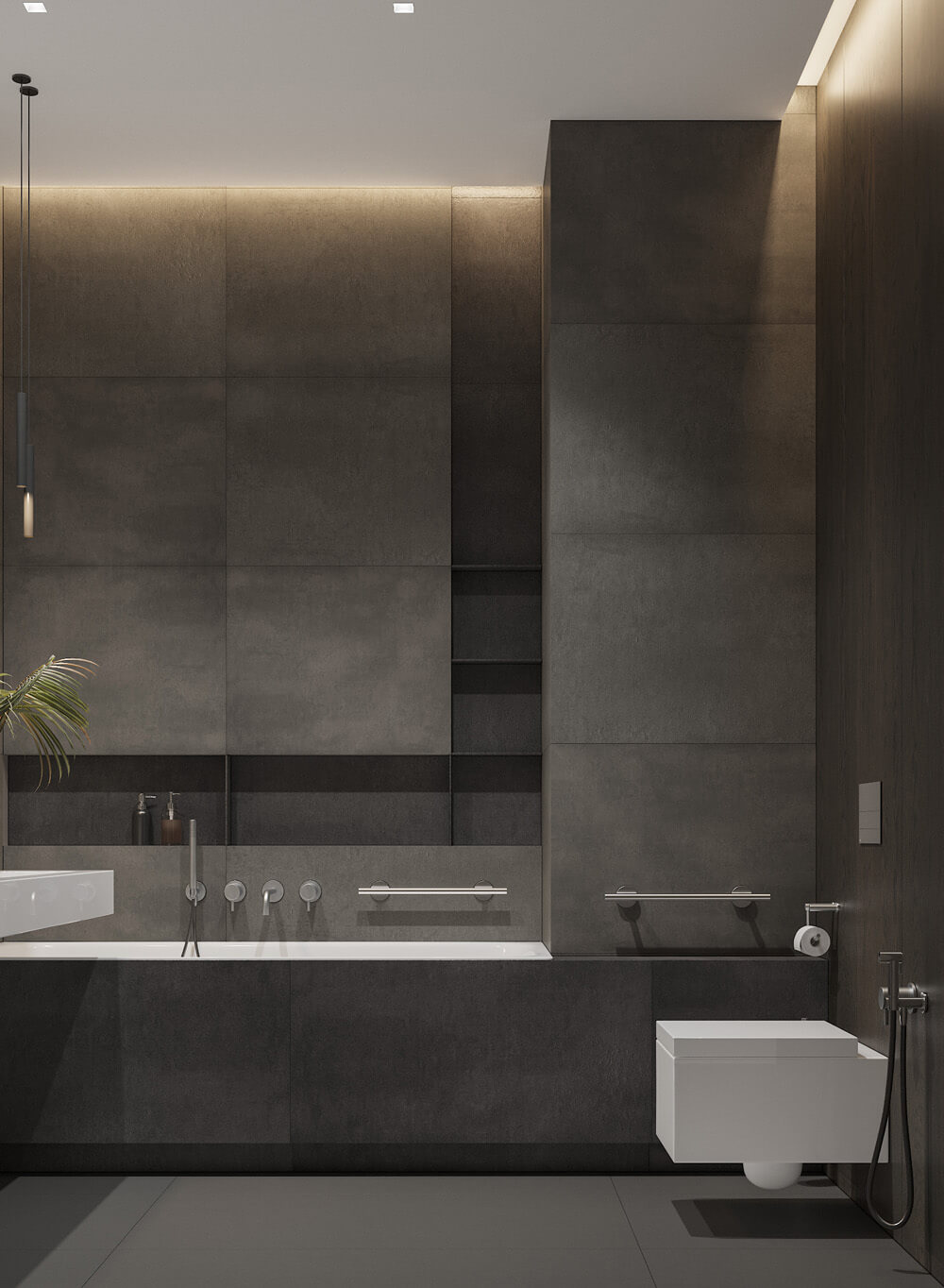 Сучасний дизайн кухні в коричневих відтінках з елементами натурального дерева.