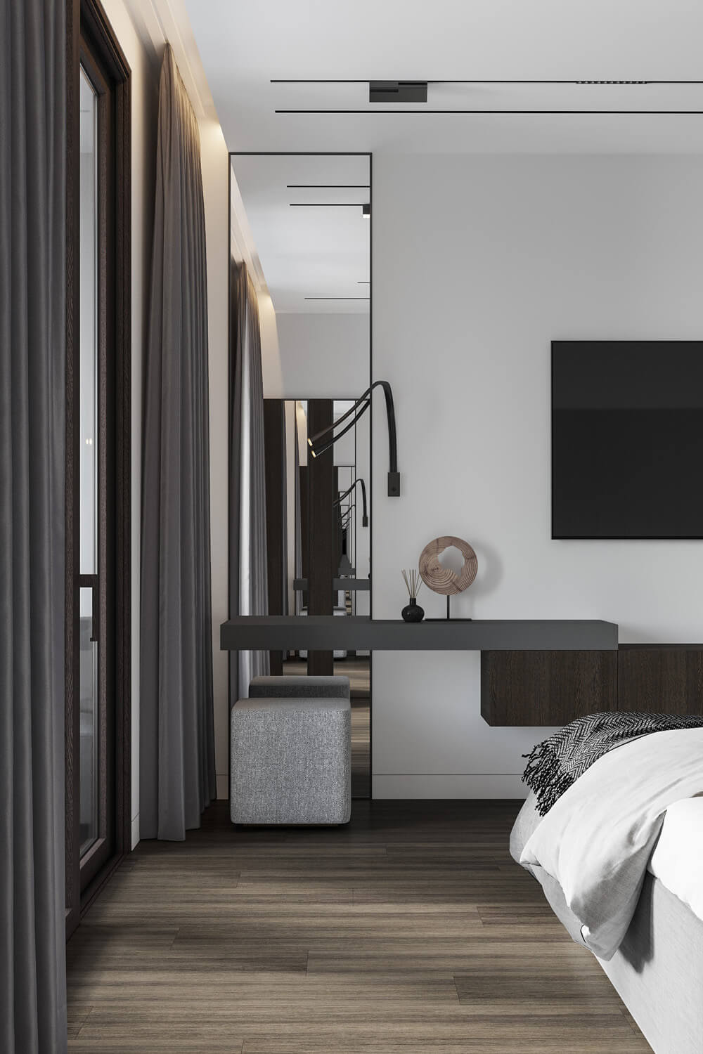 Коричневий колір в інтер'єрі: балкон з плетеними меблями та видом на місто, забарвлений заходом сонця.