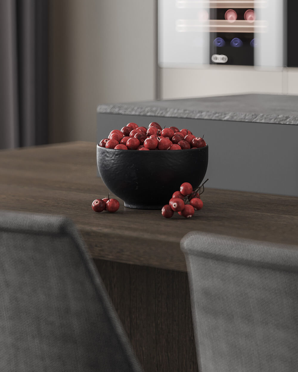 Дизайн інтер'єру з використанням коричневих відтінків: їдальня з дерев'яним столом та стільцями.