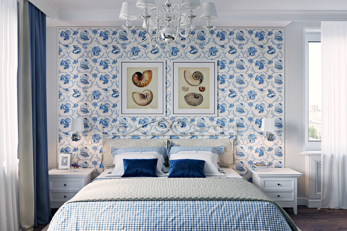 Синьо-білий інтер'єр вітальні: поєднання синіх стін і білих меблів для затишку.