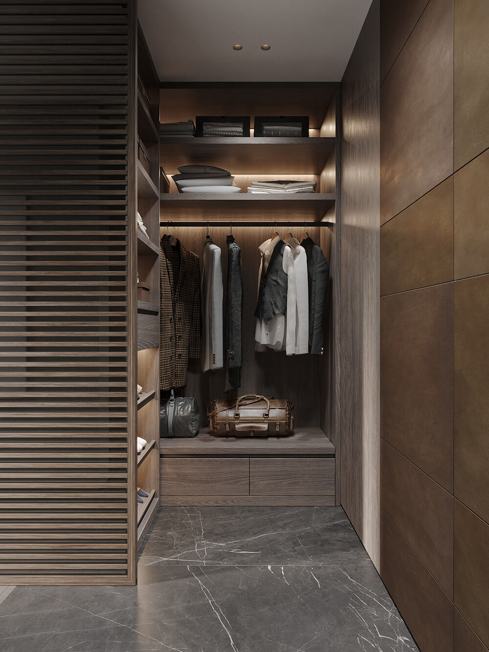 Креативна відкрита система зберігання з нестандартними полицями для книг та декору.