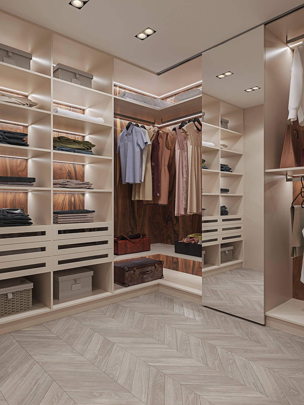 Мінімалістична відкрита система зберігання з рослинами та декоративними елементами.