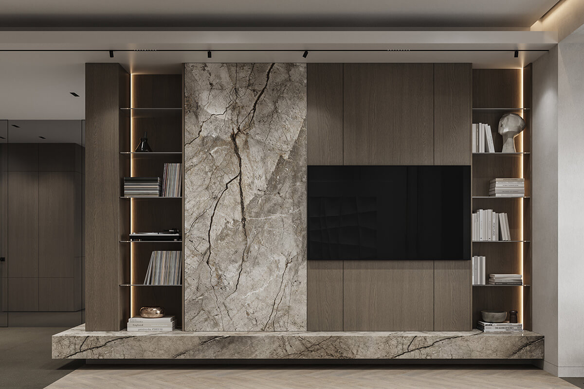 Морений дуб: ліжко з тумбочками в спальні з вираженою текстурою деревини.