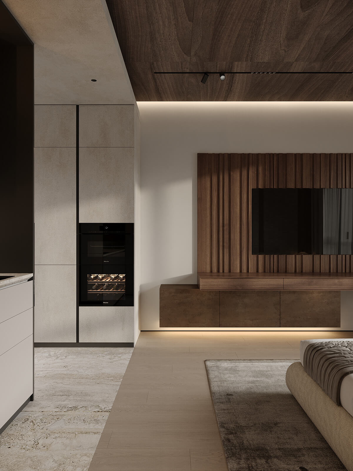 Меблі з дуба в світлій кольоровій гамі, що створюють відчуття простору та легкості в кімнаті.