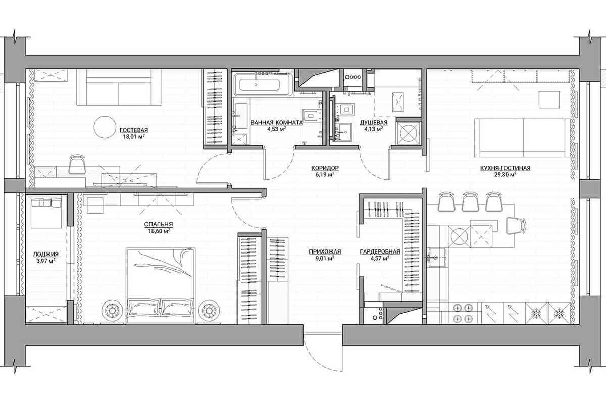 Приклад перепланування квартири в новобудові: сучасний дизайн та функціональність простору.