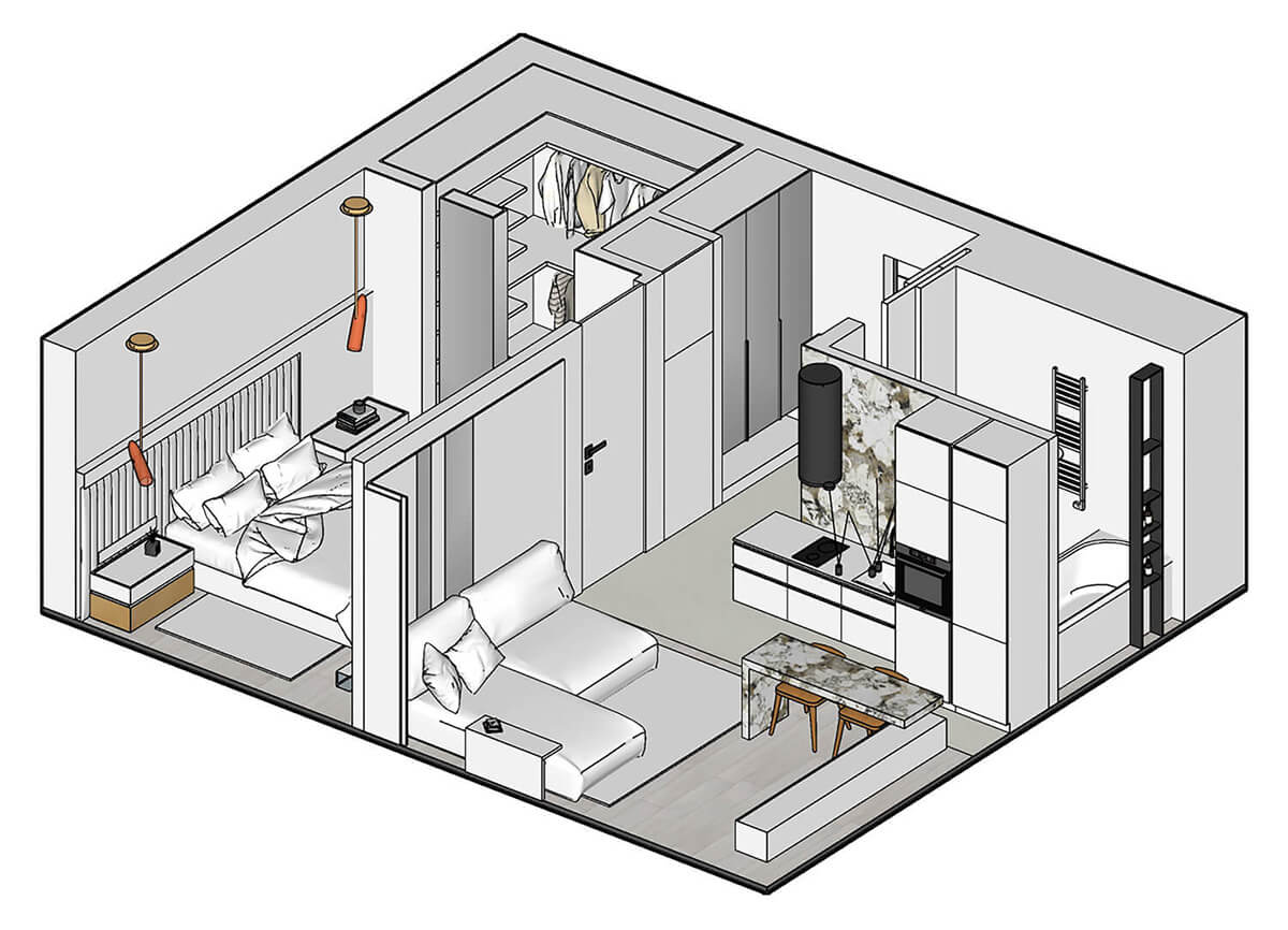 Перепланування квартири в новобудові: сучасна ванна кімната після зміни планування.