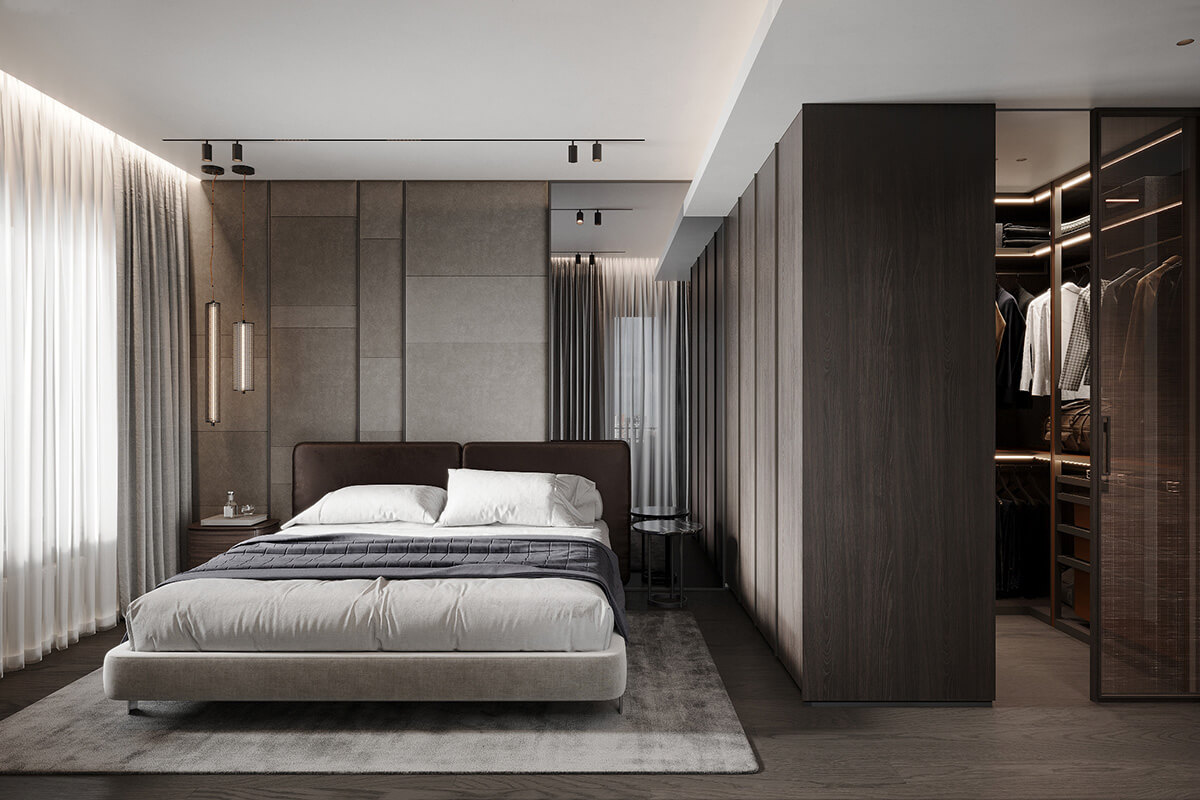 Сучасні розсувні міжкімнатні двері в інтер'єрі, що зонує простір вітальні.