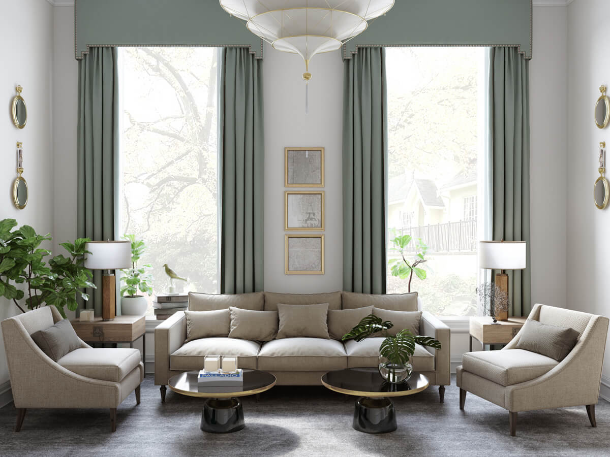 Симетрична ванна кімната з двома умивальниками та дзеркалами.