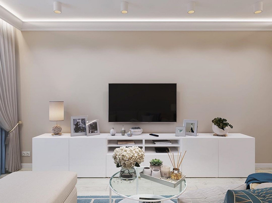 Функціональна система зберігання Бесто ІКЕА в інтер'єрі сучасної вітальні.