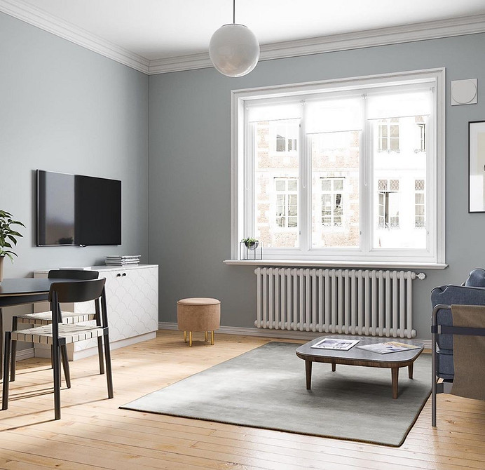 Мінімалістичний дизайн вітальні з системою Бесто ІКЕА для телевізора та речей